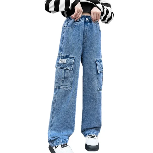 Casual Straight School Children Trousers Fashion Cargo Jeans for