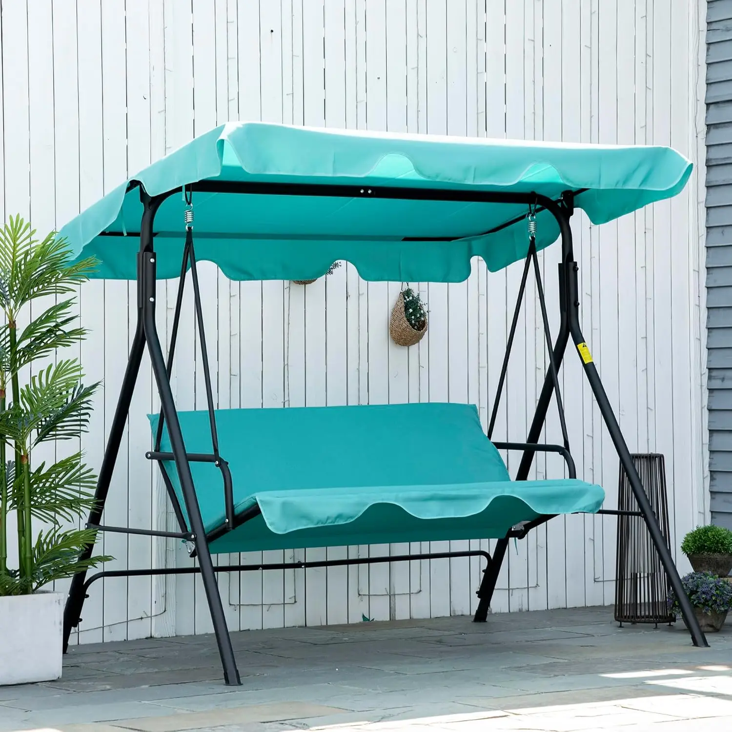 =3-Seat Outdoor Patio Swing Chair with Removable Cushion, Steel Frame Stand and Adjustable Tilt Canopy for Patio, Garden