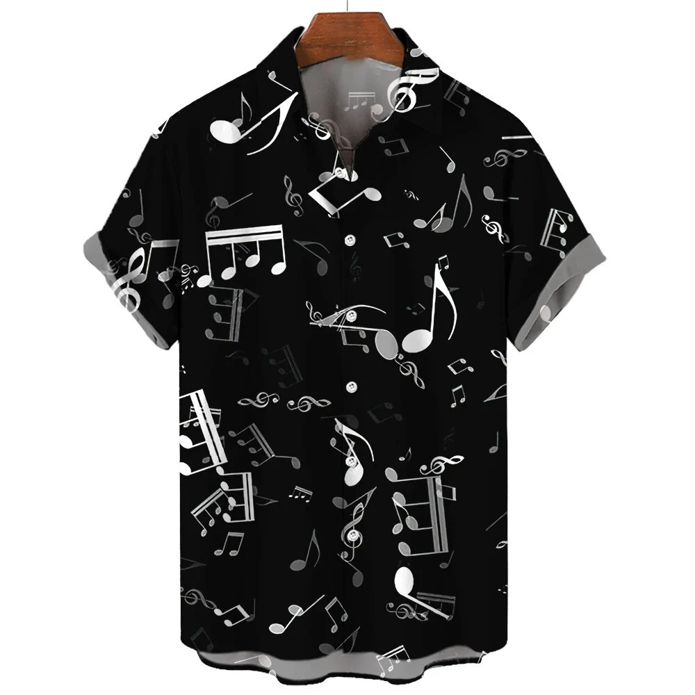 Music Hawaii Shirt Men Women Fashion Casual Social Vocation Camisas Cuba Blouse Short Sleeve Beach Lapel Shirts Men's Clothing
