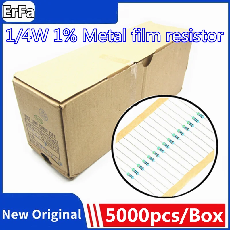 

5000pcs 1/4W 1% Metal film resistor 0R~22M 10R 22R 1R 6.8R 1K 2.2K 4.7K 6.8K 10K 33K 68K 100K 6.8M 10M 2K2 4K7 ohm resistance