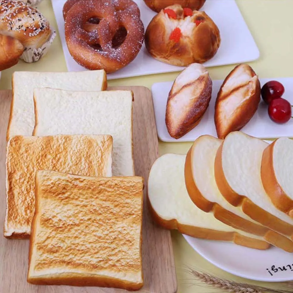 人工パン フェイクスライスパン : 偽トースト パン スライス シミュレーション 食品モデル ベーカリー ディスプレイ 写真小道具 ホーム キッチン パーティー 装 6個リアルな 人工パン模型 吐司トーストスライス フェイク