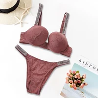 Ensemble de lingerie Victoria's Secret avec motif cœur, extensible et respirant, ensemble de sous-vêtements sexy en dentelle pour femme, bralette et culotte 2