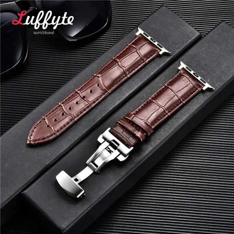 Elegant Leather Strap with Butterfly Buckle