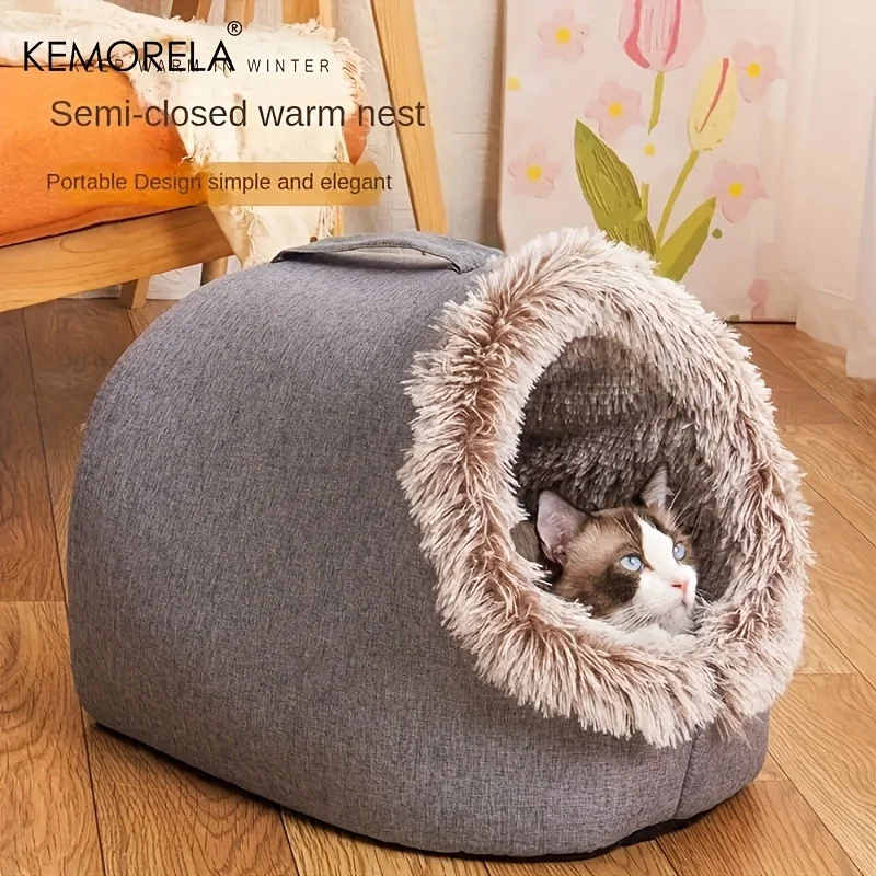 KEMORELA Cat Bed Comfortable Pet Sleeping Bed, Portable Cat Bed Warm And Thickened Pet Bed With Handle Portable Cat Bed_voghion.com