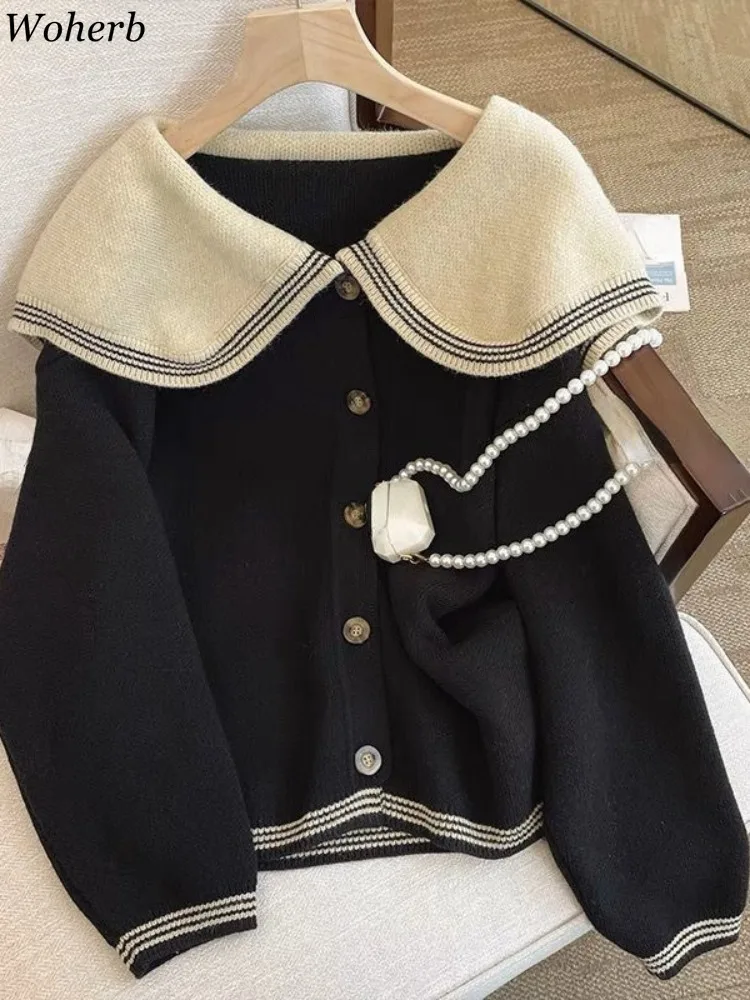 Y2K Women Clothing Tempetament Cardigan Jackets Korean Pull Femme Sweet Peter Pan Collar Loose Knitted Sweater 2025 Sueter Mujer 1