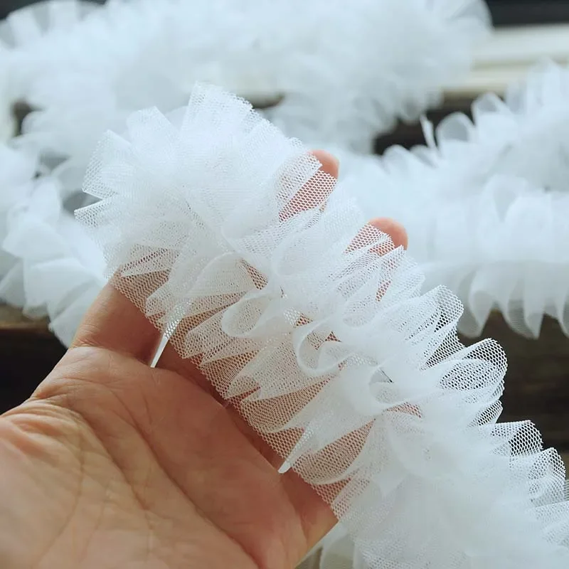 Lace ribbon lace sewing supplies lace sewing accessories lace garment accessories lace accessories lace decoration 1M mesh lace ribbon trims pleated fold mesh tulle sewing DIY crafts baby dress garment ruffle princess cake skirt 6CM