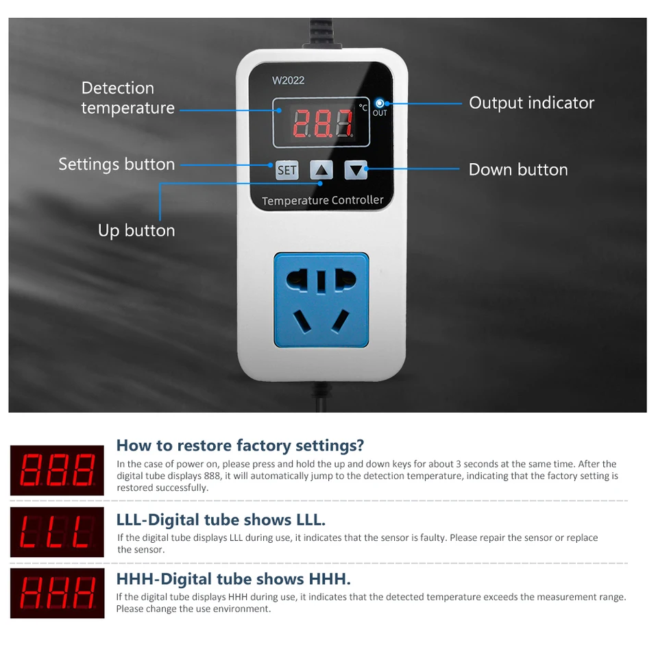 1500W Electronic Temperature Humidity Controller Socket Wall Mounted Waterproof Sensor Smart Temperature Humidity Control Switch