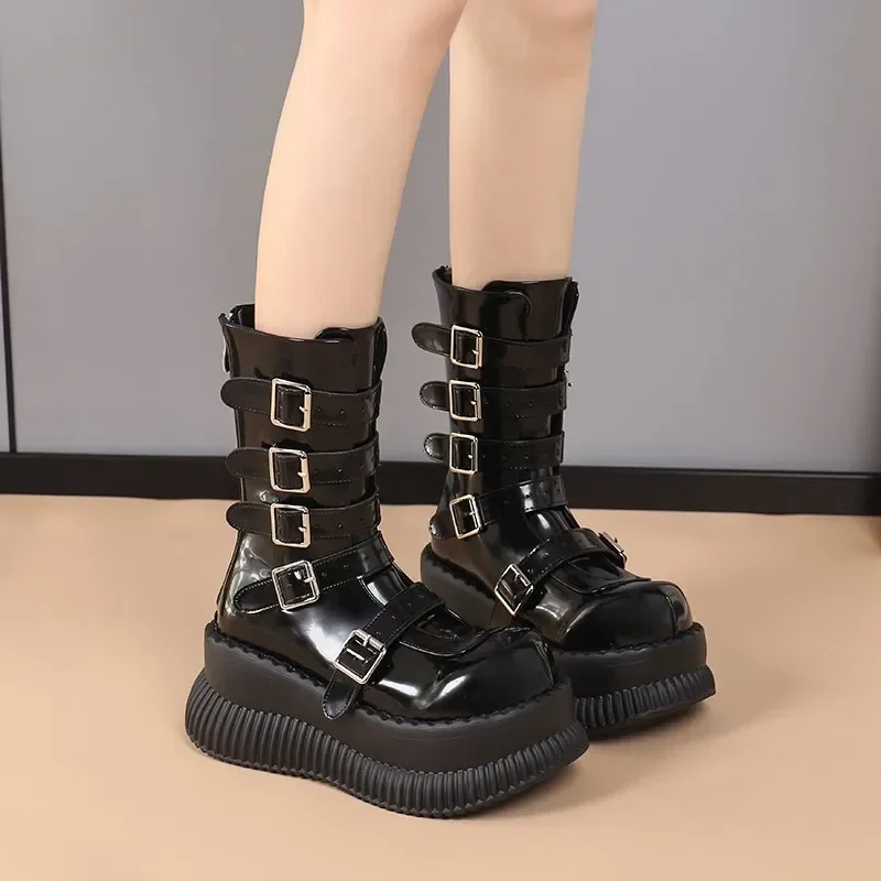 

Женские ботинки в стиле панк, на высокой толстой подошве, с ремешком и пряжкой, водонепроницаемые Нескользящие мотоциклетные ботинки в готическом стиле, 2023