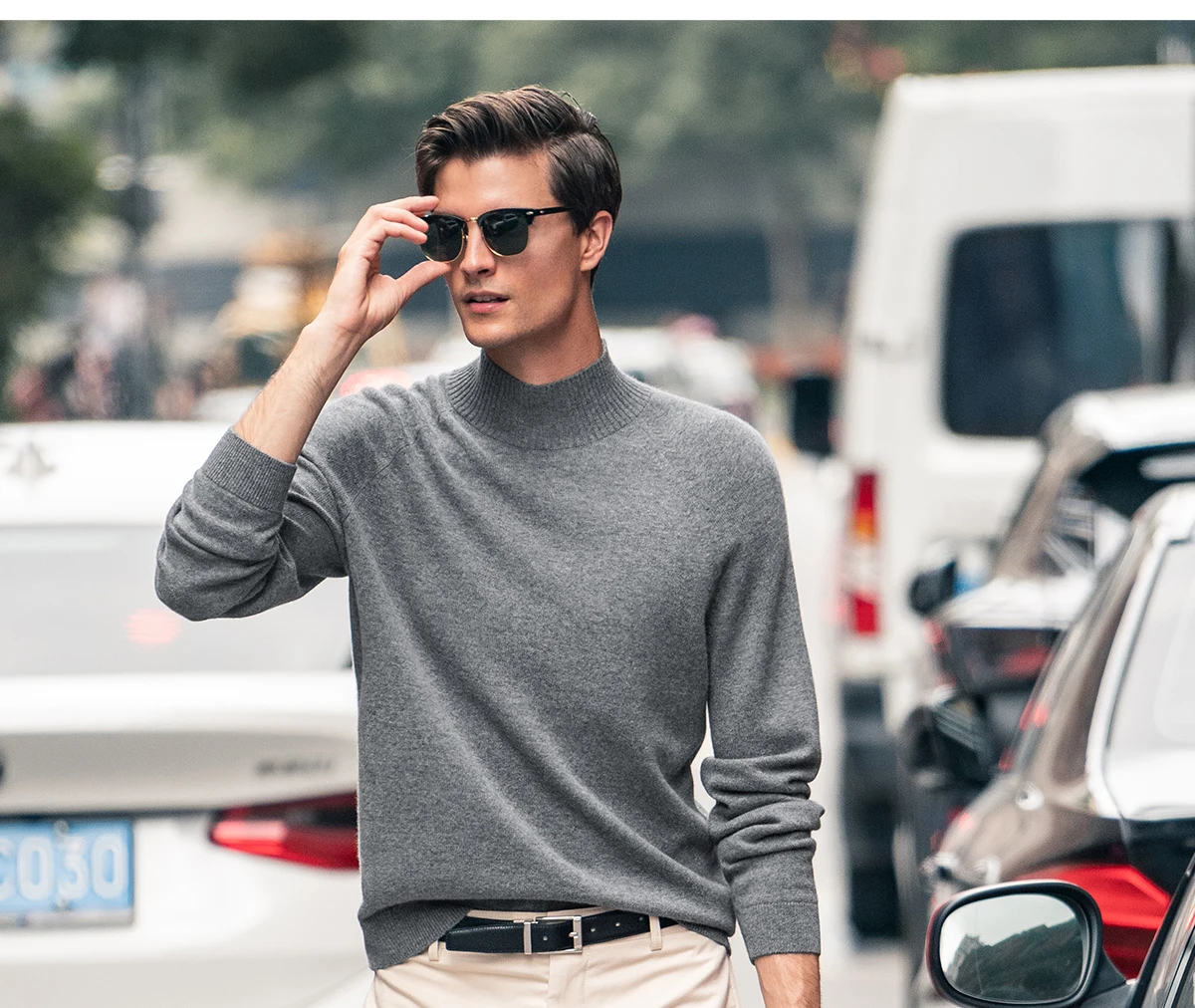 100% cashmere sweater men's warm sweater autumn and winter turtleneck solid color thick long sleeve. 2