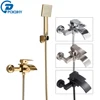 Golden Bathtub Faucet Brass Wall Mounted Waterfall Tub Spout Bathroom Shower Faucets Crane With Handshower Cold Hot Mixer Taps 1