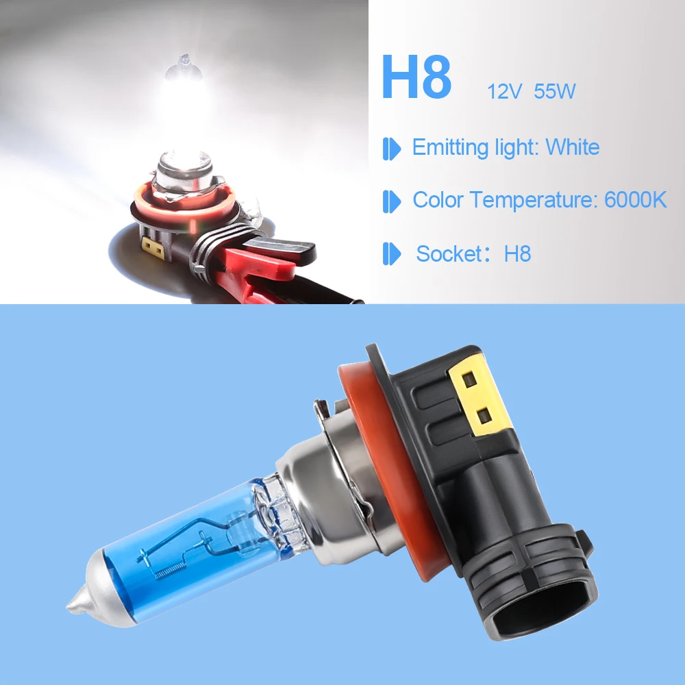 Car Headlights Lamp High Power Car Parking Lamp 2Pcs H8 55W 12V Super Bright Halogen Bulb Fog Lights Accessories