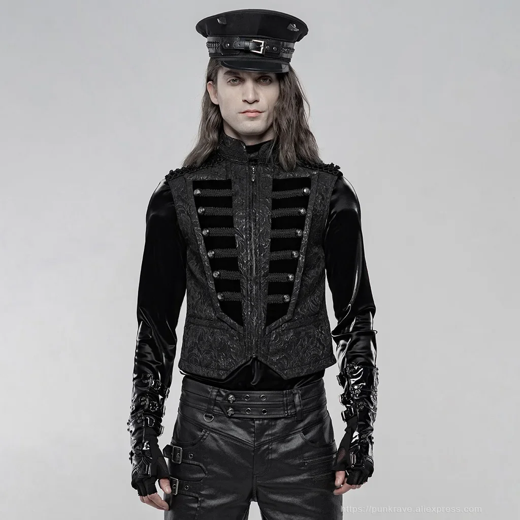 Description Picture 4 of itemPUNK RAVE Men's Gothic Gorgeous Vintage Vest Victorian Jacquard Exquisite Breasted Decoration Weft Velvet Sleeveless Waistcoat