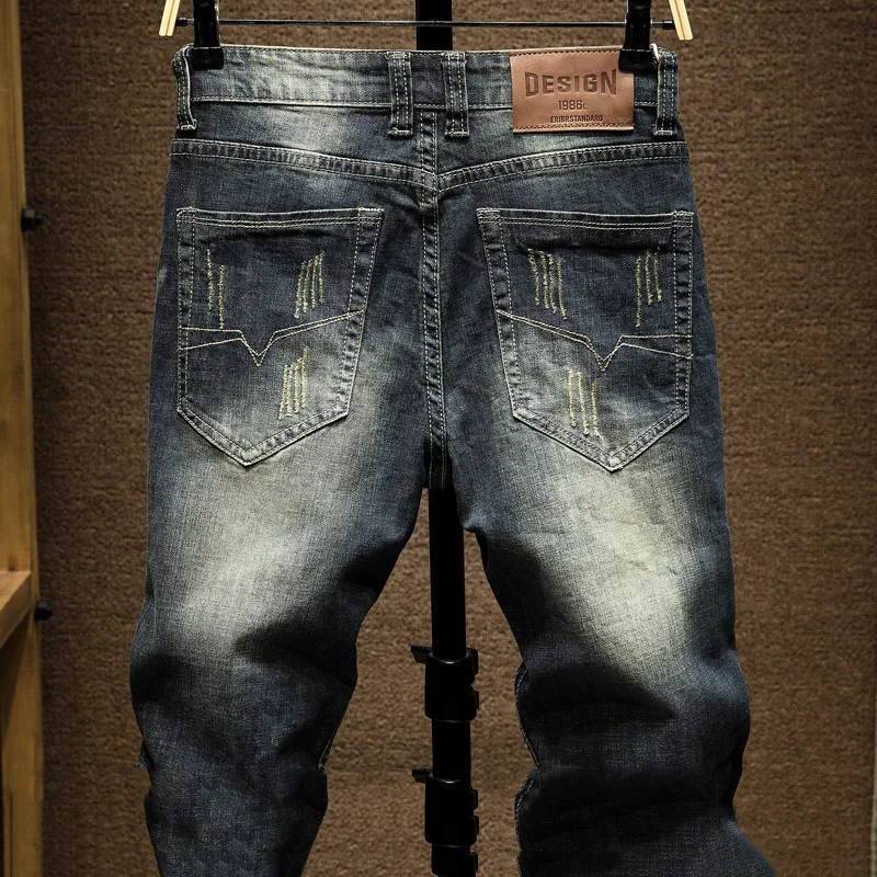 Jeans Mens Denim Pants Slim Fit Retro Stretch 2024 Spring and Autumn Trousers for Man Streetwear Moto Biker Jeans High Quality 5
