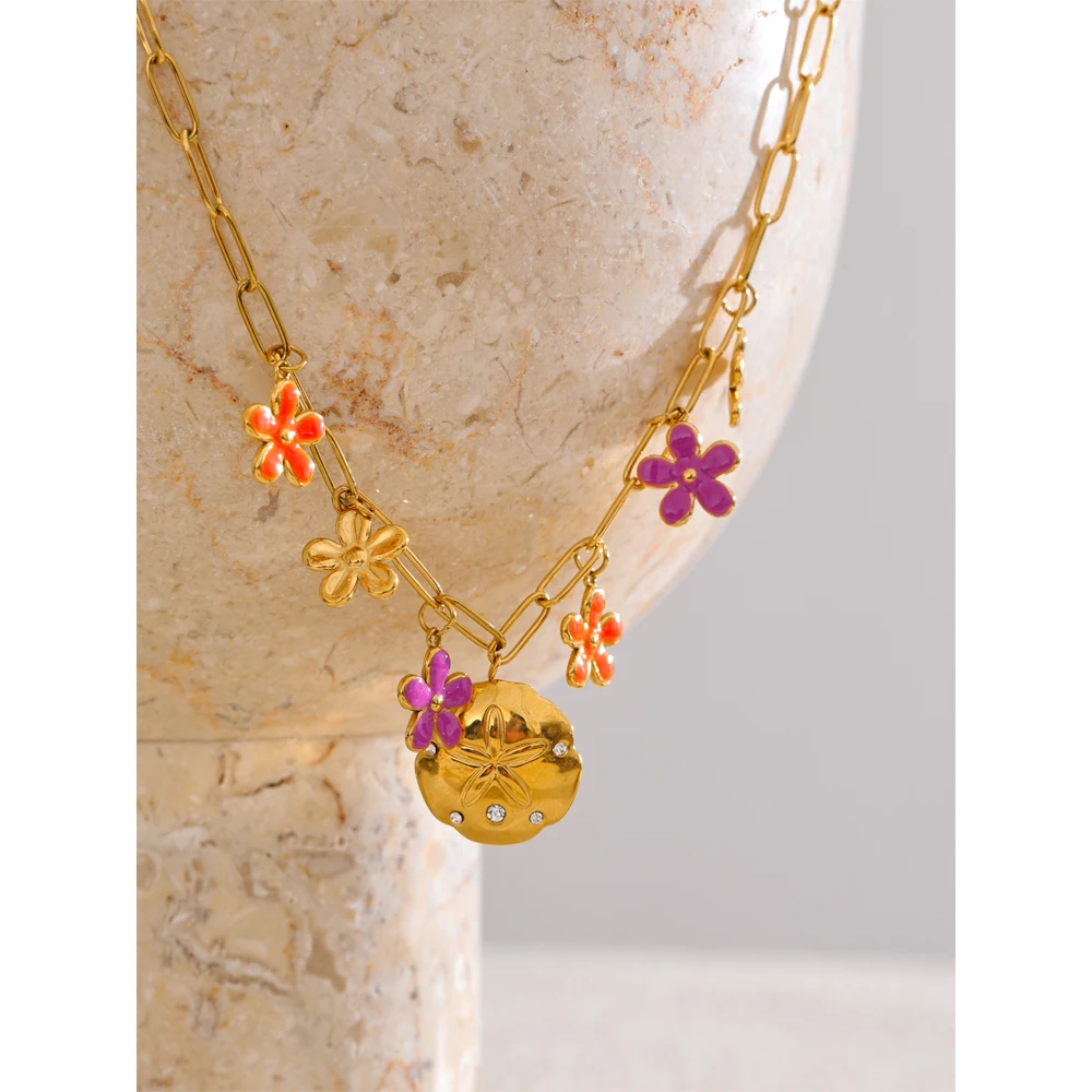 Yhpup Pendant Necklace Fashion Golden Stainless Steel