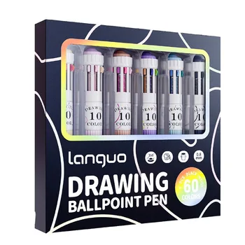Languo Multicolor Pens,28/60 Colors, 10-in-1 Colored Ballpoint Pen,0.8mm Fine Point Smooth Writing,Retractable Ballpoint Pens
