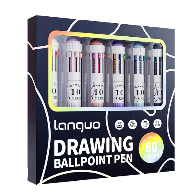 Languo Multicolor Pens,28/60 Colors, 10-in-1 Colored Ballpoint Pen,0.8mm Fine Point Smooth Writing,Retractable Ballpoint Pens 1