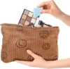 Makeup Bag For Women - Corduroy Cosmetic Bags Aesthetic Design Ladies Tote Bag, Cute Smiley Face Makeup Organizer with Zipper 6