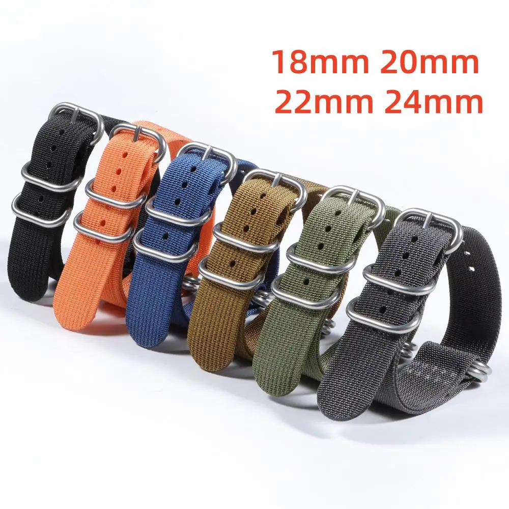 Versatile Ribbed Nylon Watch Strap with Silver, Black, and Gold Ring Buckle