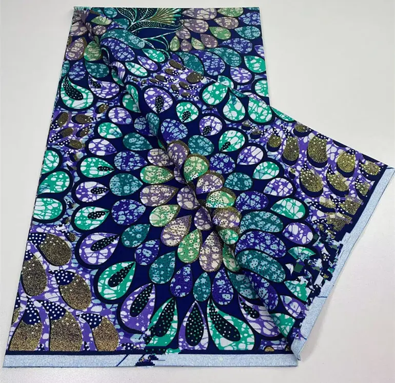 6 Yards Super Grand Gold Wax Shinning Print Africa Real Wax Fabric Nigerian Loincloth Batik Cotton Material For Sew New Arrival 4