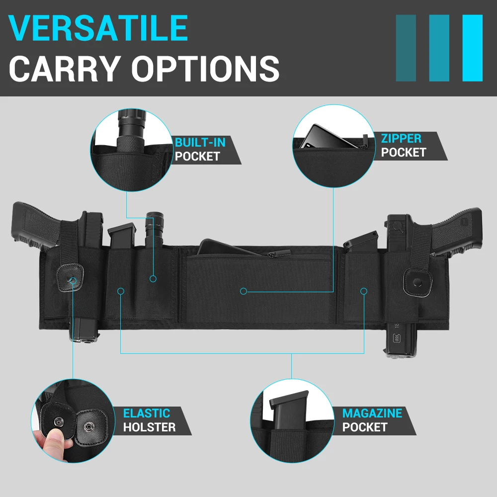 Tactical Belly Band Holster for Concealed Carry Waist Band Gun Holster for Left/Right Hand Pistol Holster Belt Handgun Holster 2