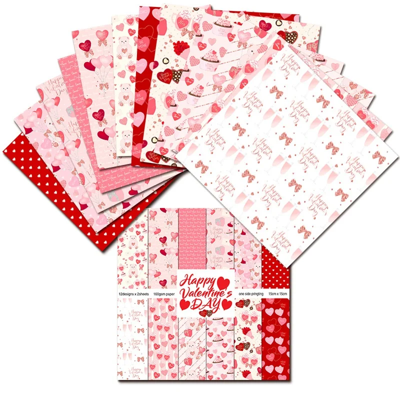 Happy Valentine's Day Scrapbooking Pad 24pcs Junk Journaling Craft Paper Background Art Single-Sided Vintage Scrapbooking DIY scrapbook paper,craft paper,scrapbooking material,scrapbook materials,handmade craft paper,diy craft materials,handmade paper,scrapbooking paper