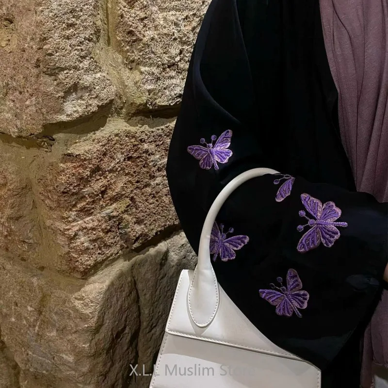 Fashion Butterfly Eid Embroidery Open Kimono Abaya Elegant Dubai Turkish Casual Party Dresses Moroccan Kaftan Long Loose Robes