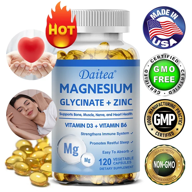 

Daitea Magnesium and Zinc Capsules - Magnesium Glycinate Supplement To Support Muscle, Nerve, Joint and Heart Health
