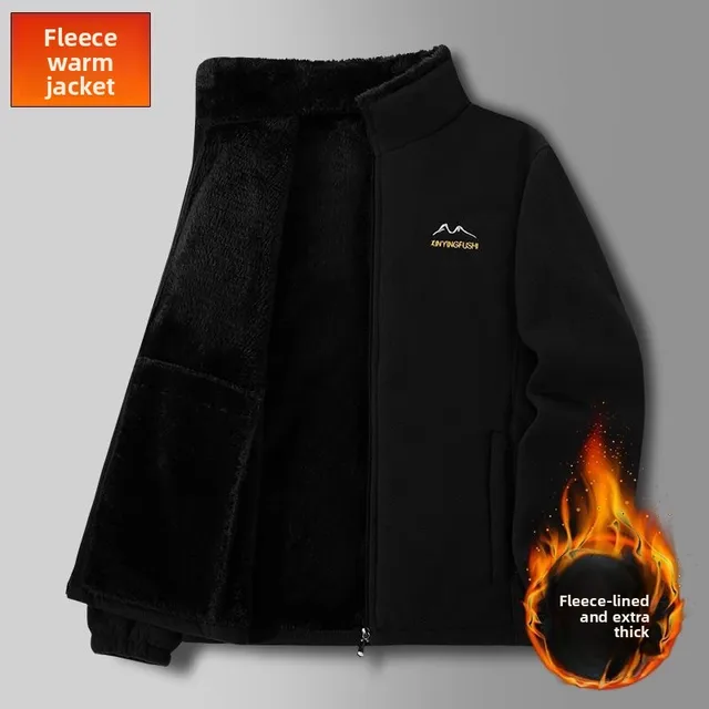 Thickened Fleece Jacket Men's Hoodie Coat Autumn Winter Men's Clothing Middle-Aged And Elderly Style Zipper Loose Fit Sweatshirt 1