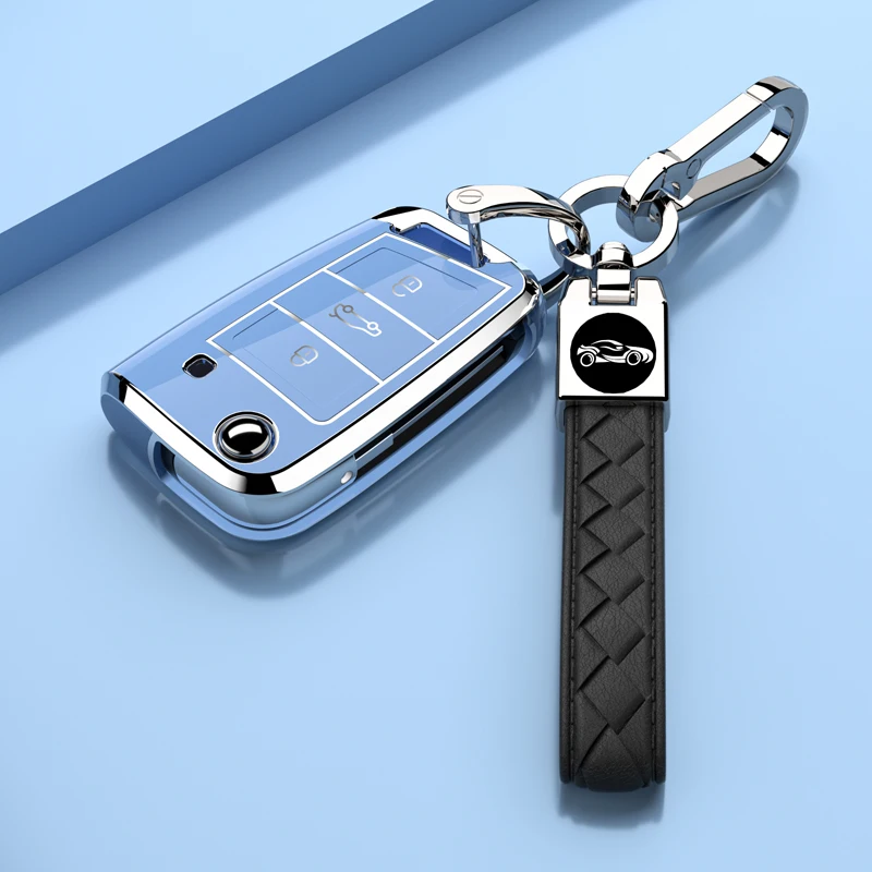 패션 도금 실버 edg 자동차 키 케이스 커버 VW 폭스 바겐 골프 7 MK7 티구안 MK2 스코다 옥타비아 코디아크 Karoq 좌석 Ateca Leon