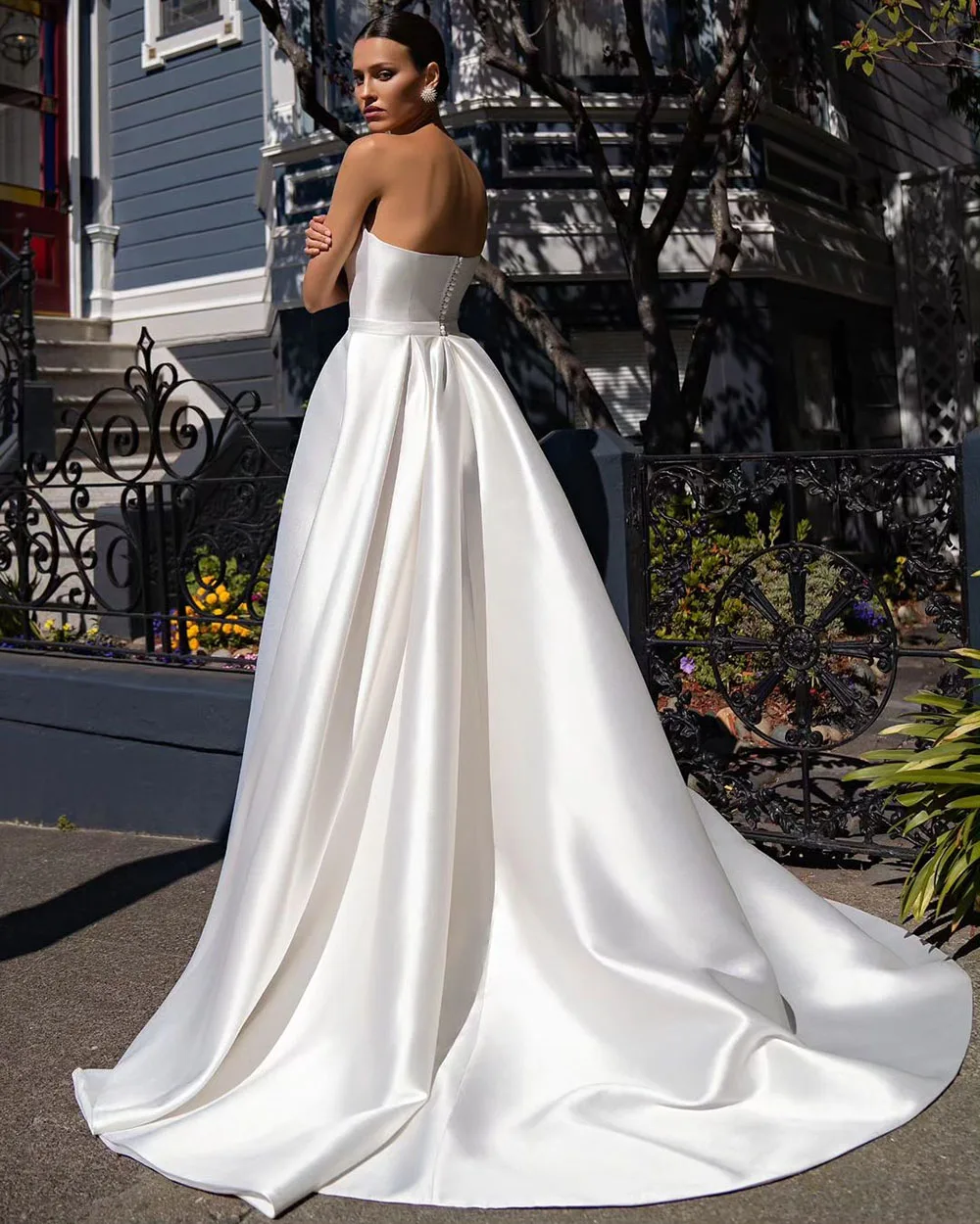 SoDigne Simple Sweetheart A-Line Wedding Dresses Elegant Sleeveless Belt Bridal Gowns Satin Side Split Robe De Mariée 3