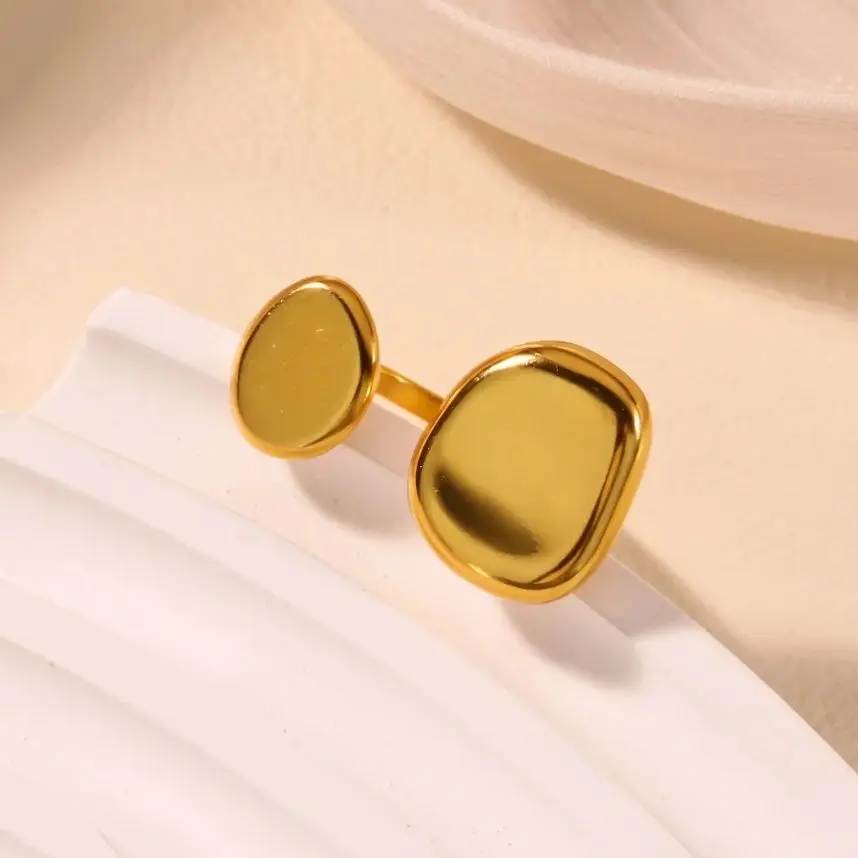 Stainless Steel Open Double Rings For Women 18K Gold Plated Geometric Ring