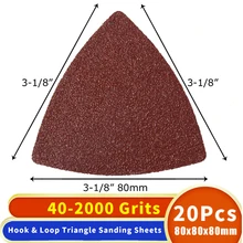 

20Pcs Triangular Sandpaper Hook & Loop Triangle Sanding Sheets Fit 3-1/8 Inch Oscillating Multi Tool Sanding Pad 40-1000 Grit
