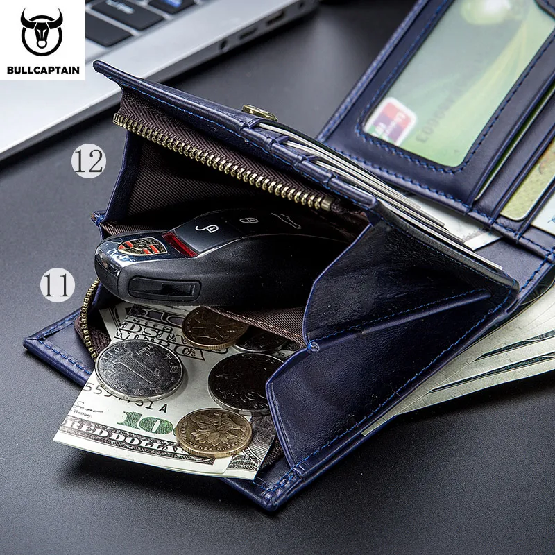 Bullcaptain Men's Wallet Rfid Vintage Genuine Leather Wallets for Men Credit Card Holder Purse Money Bag Wallet Man ﻿ 4