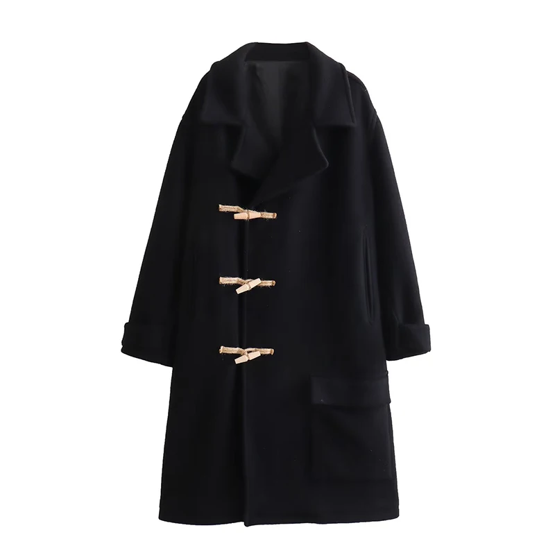 

TRAF 2023 Autumn Winter Women's Coat Fashion Rope Buckle Loose Jackets Woman Clothing Woolen Coats For Women Warm New Outwears