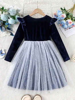 Toddler Tutu Dresses Little Girls Velvet Tulle Fall Winter Long Sleeve Ruffle Holiday Party Dress 1
