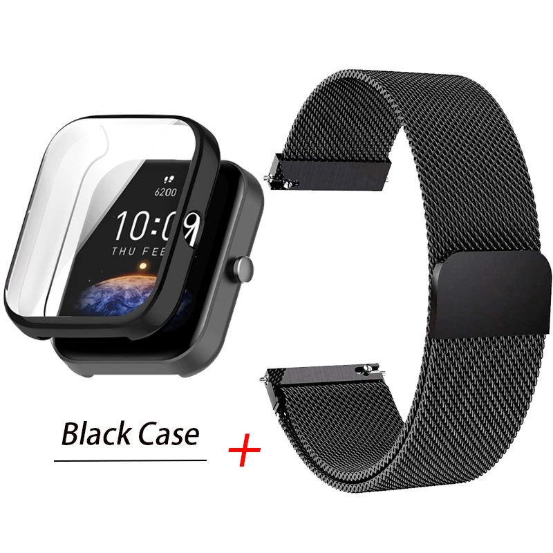 

Strap for Amazfit Bip 3 Pro Smart Watch Metal Band plus Full Cover Protective Case for amazfit bip 3 Magnetic Bracelets Correa