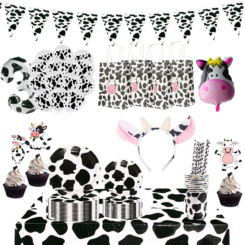 

Farm Cow Theme Party Disposable Tableware Set Paper Cup Plate Napkins for Baby Shower Cow Theme Birthday Party Decorations