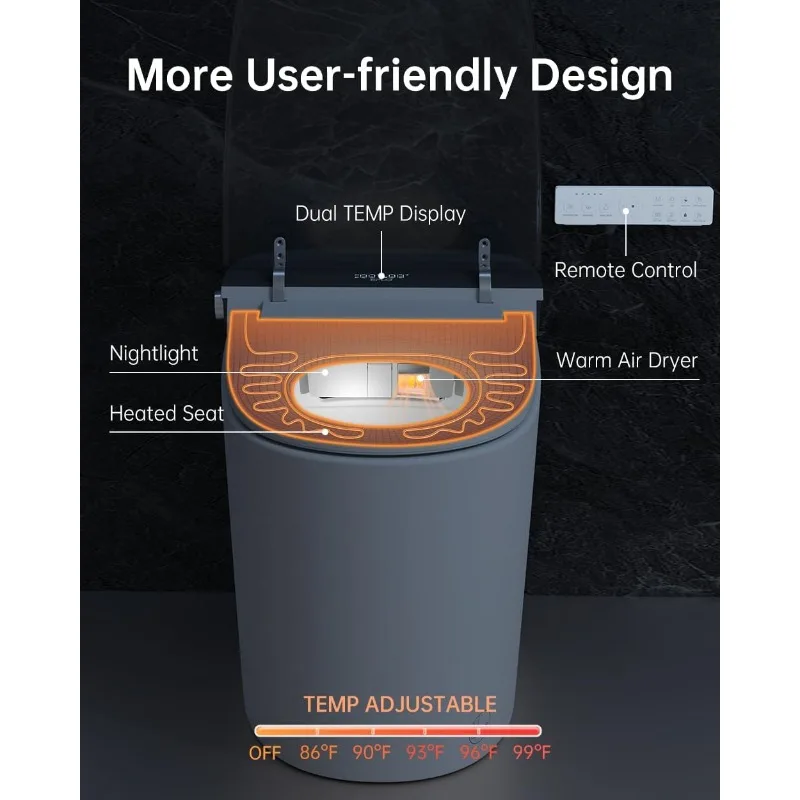 Smart Bidet Toilet with Auto Open Close,1000 Gram MaP Flush Score,Foam Dispenser, ADA Comfort Height, Blackout Flush,Auto Flush 4