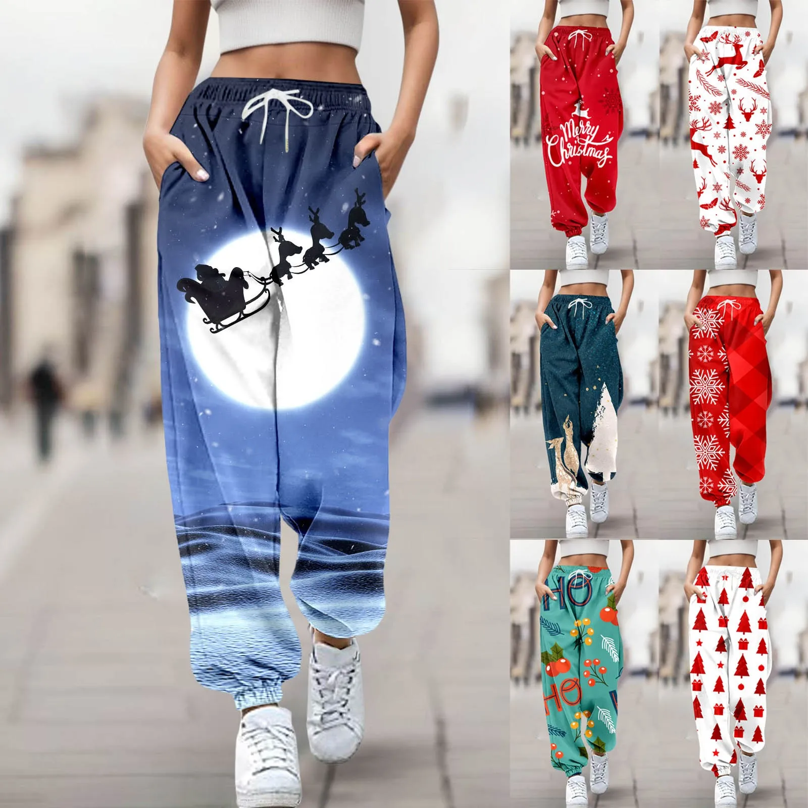 

Women Pants Winter Women Christmas Long Elastic Leggings Santa Snowflake Casual Tops And Pants for Women Business Casual Women