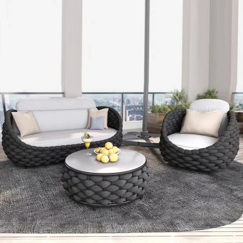 Sofa Outdoor Garden Combination Villa Balcony Garden Coffee Table Terrace Rattan Sun Room Rattan Woven Furniture WKGF