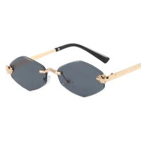 Petites lunettes de soleil polygonales sans monture pour femmes, lunettes de soleil en losange marron, lunettes vintage, nuances en métal, marque de luxe, mode 6