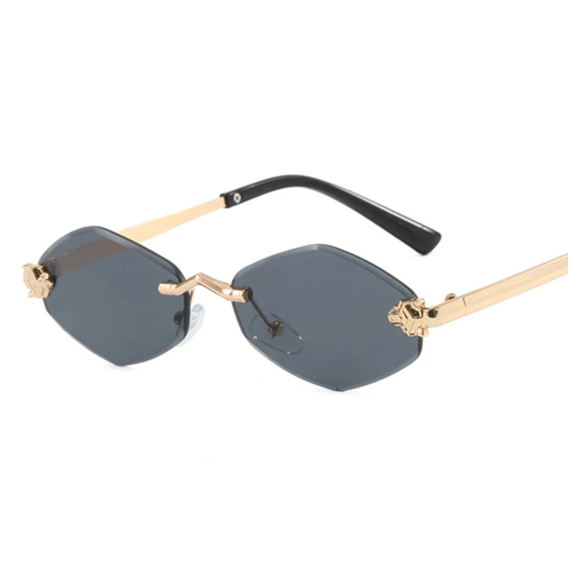 Fashion Small Polygonal Sunglasses for Women Luxury Brand Rmless Brown Rhombus Sun Glasses Woman Vintage Metal Shades Eyewear 6