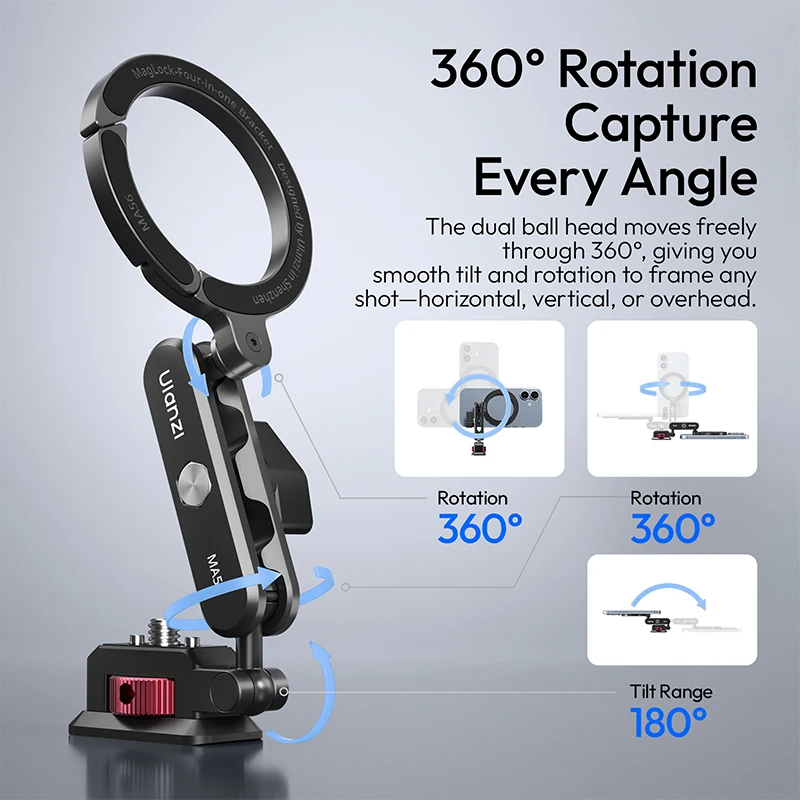 Ulanzi MA56 4-in-1 MagLock Phone Mount / Phone Clamp Mount 360° Rotation for Photography Light Tripod Livestreaming Vlog Shots