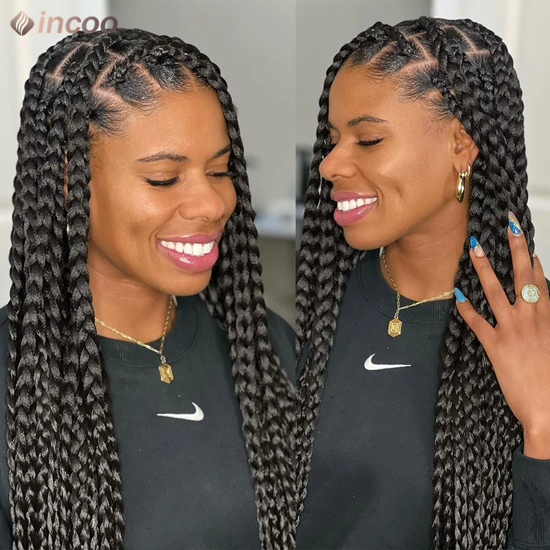 Synthetic 360 Full Lace Wigs Jumbo Box Braided Wigs Knotless Braids Lace Wig For Black Women Long 36&ldquo; Cornrows Box Braided