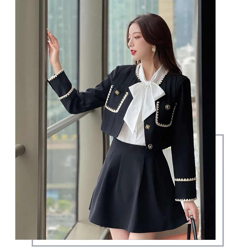 

DALMAZZO Fall Winter 2 Piece Sets For Women Single Breasted Tweed Patchwork Short Coat Tops + High Waist Mini Skirt Suit Clothes