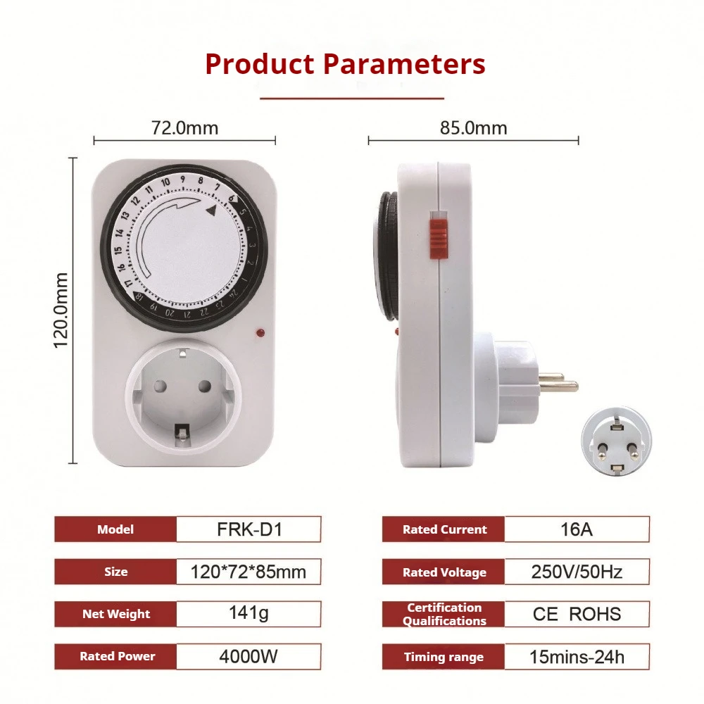 Mechanical Timer Socket 24-Hour Cycle Automatic Switch Electrical Outlet 220-250V 16A 4000W Automatic On-off Time Control Switch