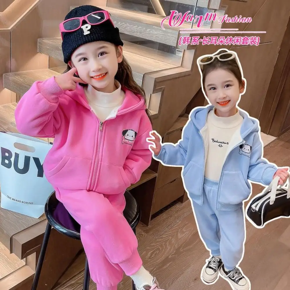 

Kawaii Sanrio Pochacco Girls Sportswear Sweatpants Suit Anime Cartoon Kids Leisure Suit Autumn Winter Children's Clothing