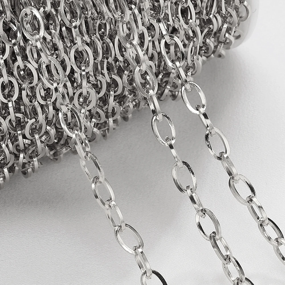 Cadena de acero inoxidable chapada en negro de 1/2 metros, cadenas cubanas ovaladas de 4mm para collar DIY, suministros para fabricación de joyas, venta al por mayor