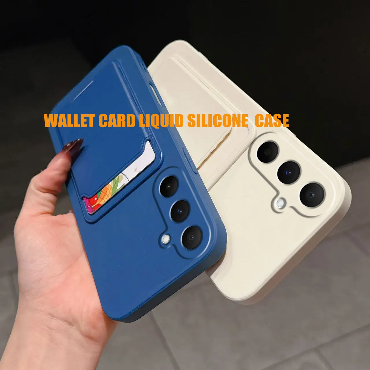 Liquid Silicone Card Holder Phone Case with Shockproof Back Pocket Wallet in Soft Skin Cover Design