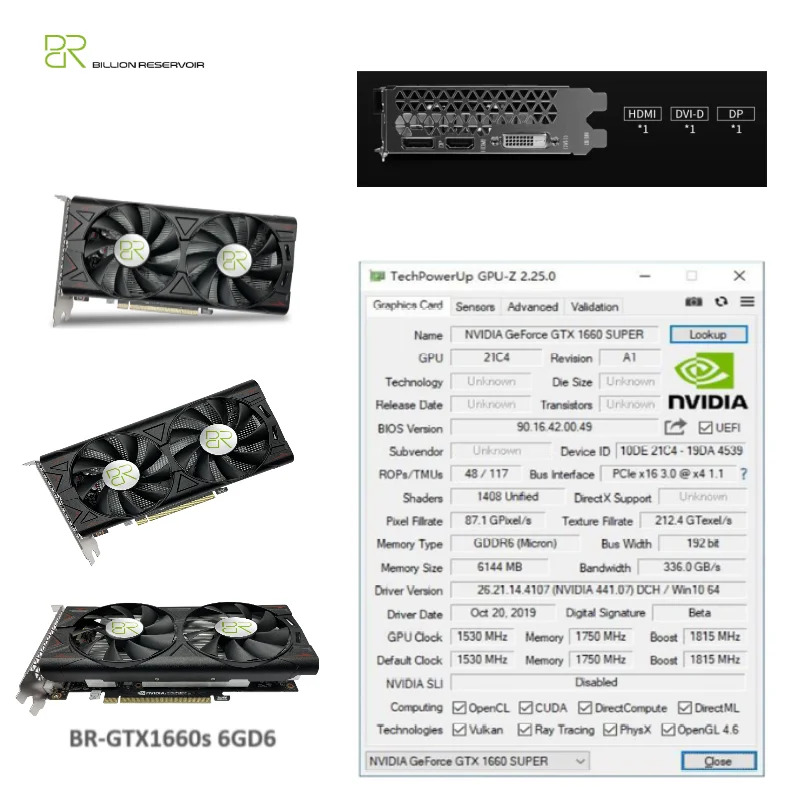 best graphics card for pc BR GTX 1660 Super 6GB Graphic Card 1660S GDDR6 VGA HDMI-Compatible video card GPU 12nm 192Bit video Gaming card for PC Computer video card for pc